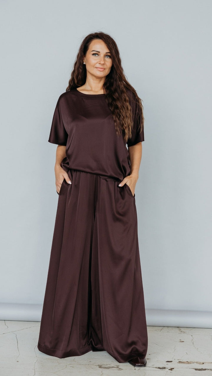 Palazzo trousers Silk Dark Chocolate - BeaA - Be At Home with Yourself - Trousers