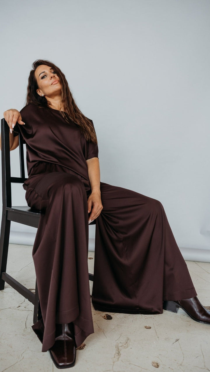 Palazzo trousers Silk Dark Chocolate - BeaA - Be At Home with Yourself - Trousers