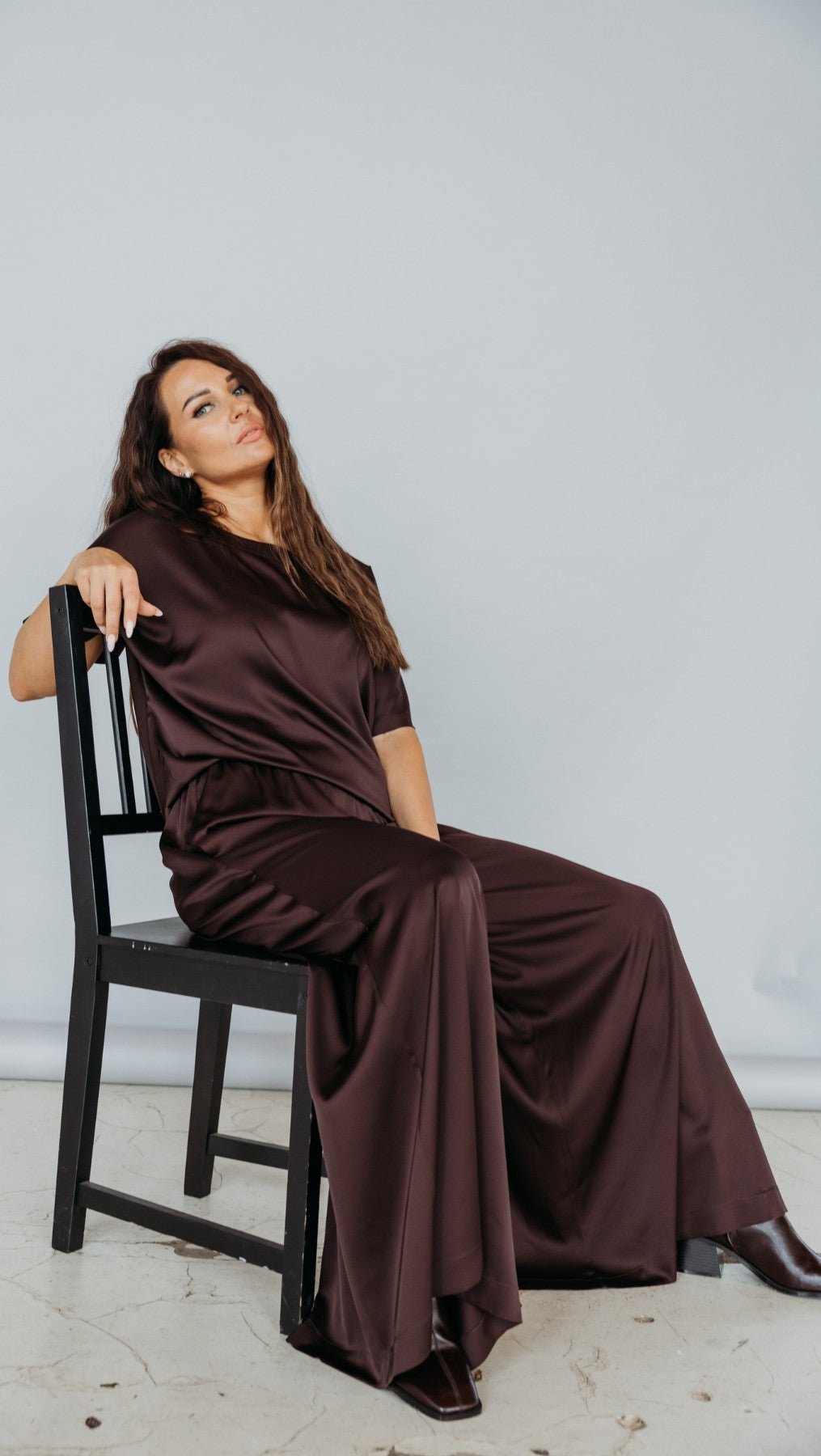 Palazzo trousers Silk Dark Chocolate - BeaA - Be At Home with Yourself - Trousers