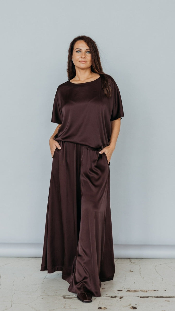 Palazzo trousers Silk Dark Chocolate - BeaA - Be At Home with Yourself - Trousers