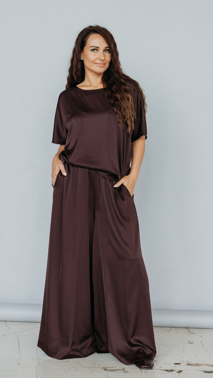 Palazzo trousers Silk Dark Chocolate - BeaA - Be At Home with Yourself - Trousers