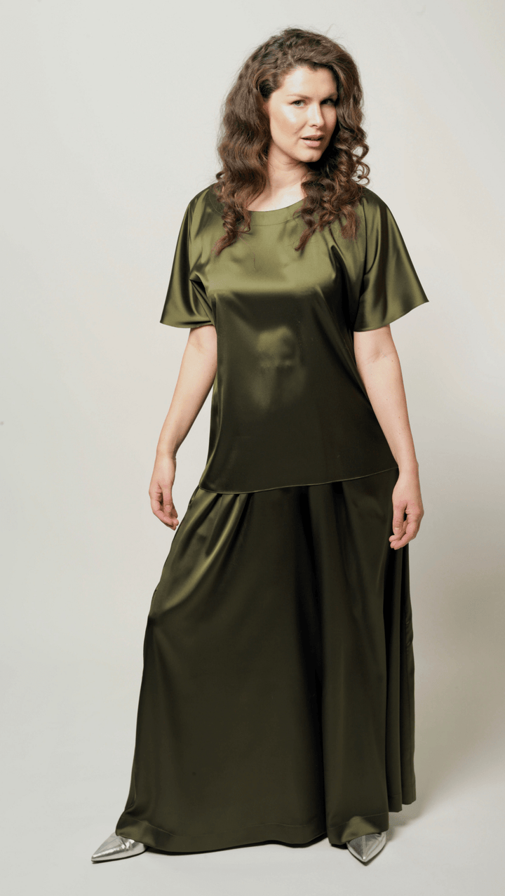 Forest green palazzo trousers BeaA - Be At Home with Yourself