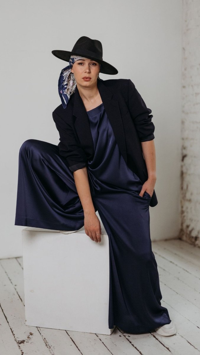 Palazzo trousers Silk Midnight Blue - BeaA - Be At Home with Yourself - Trousers