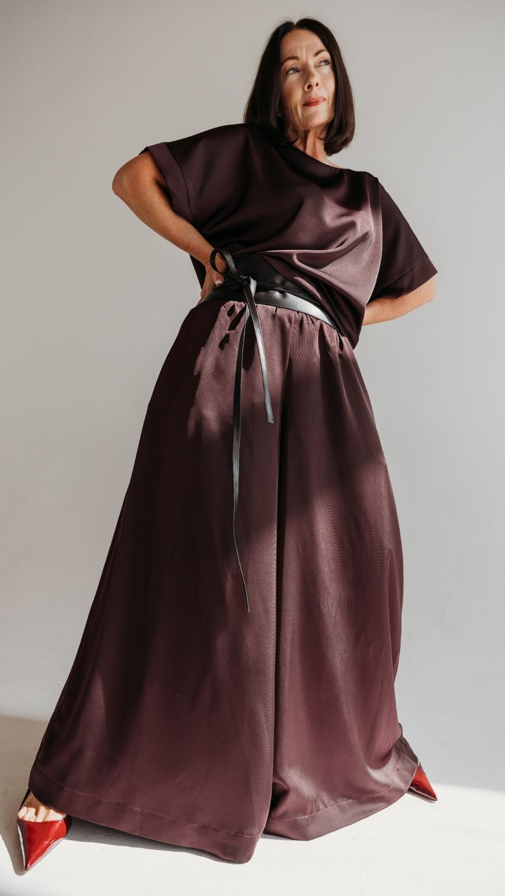 Palazzo trousers Silk Satin Deep Plum - BeaA - Be At Home with Yourself - Trousers