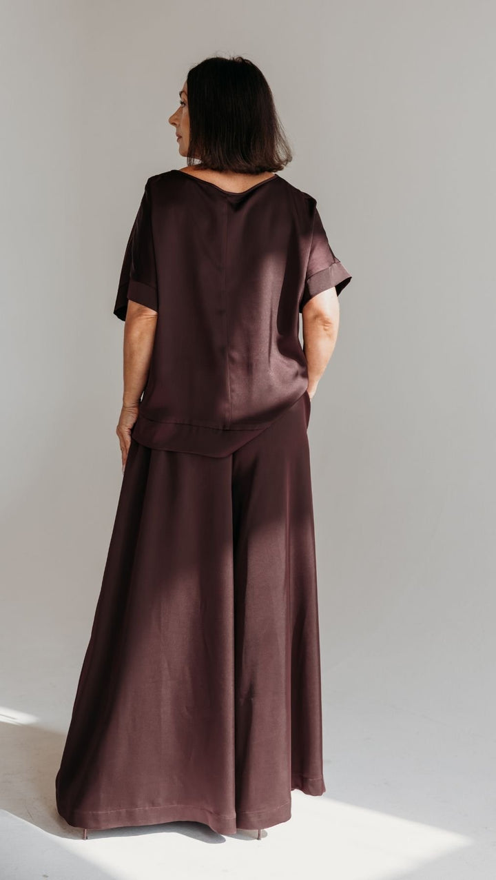 Palazzo trousers Silk Satin Deep Plum - BeaA - Be At Home with Yourself - Trousers