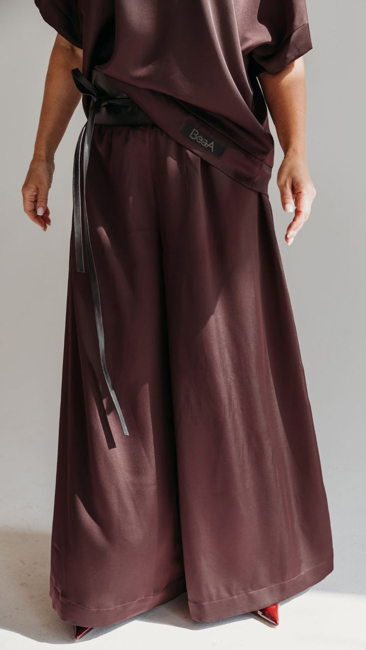 Palazzo trousers Silk Satin Deep Plum - BeaA - Be At Home with Yourself - Trousers