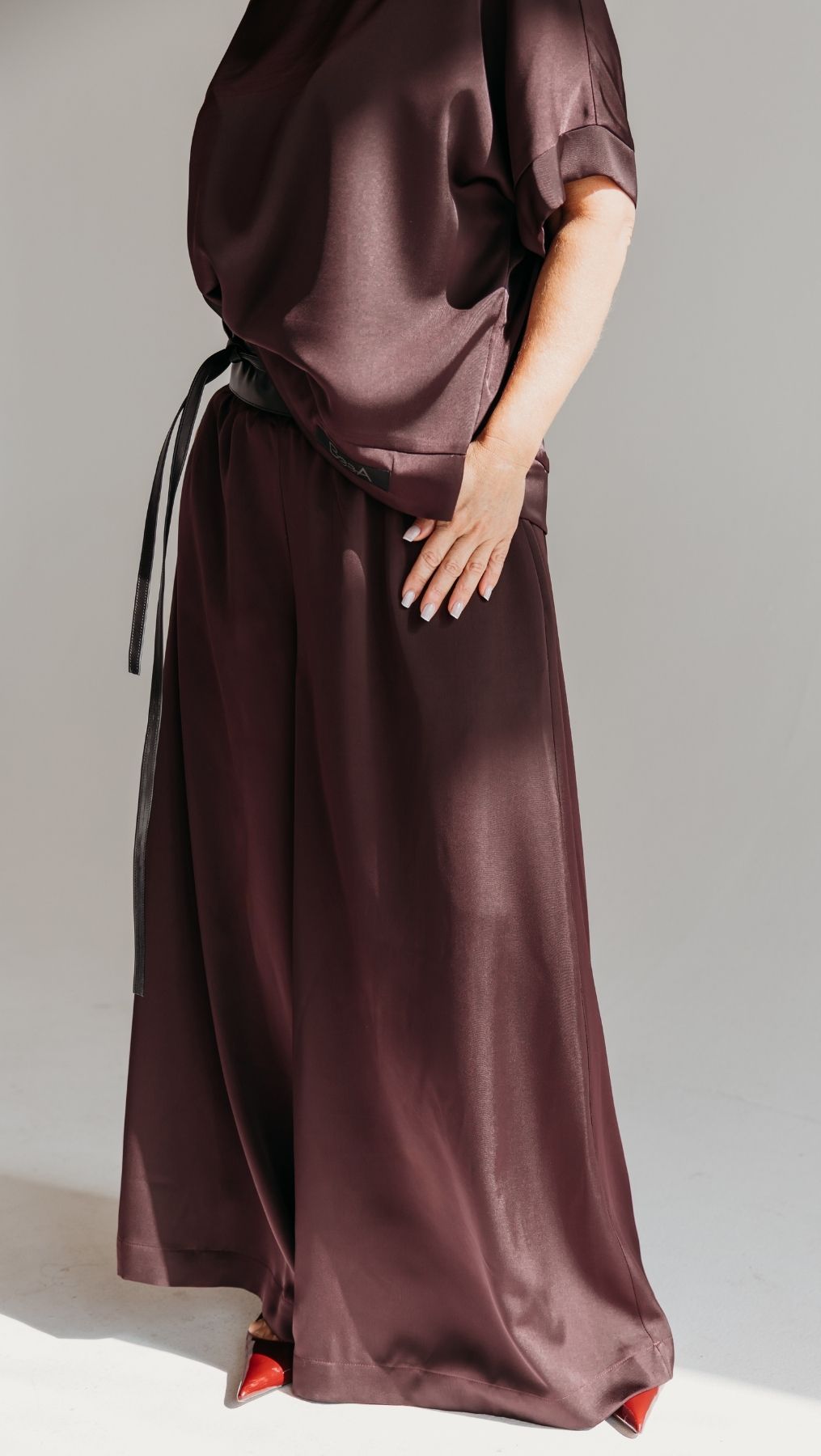 Palazzo trousers Silk Satin Deep Plum - BeaA - Be At Home with Yourself - Trousers