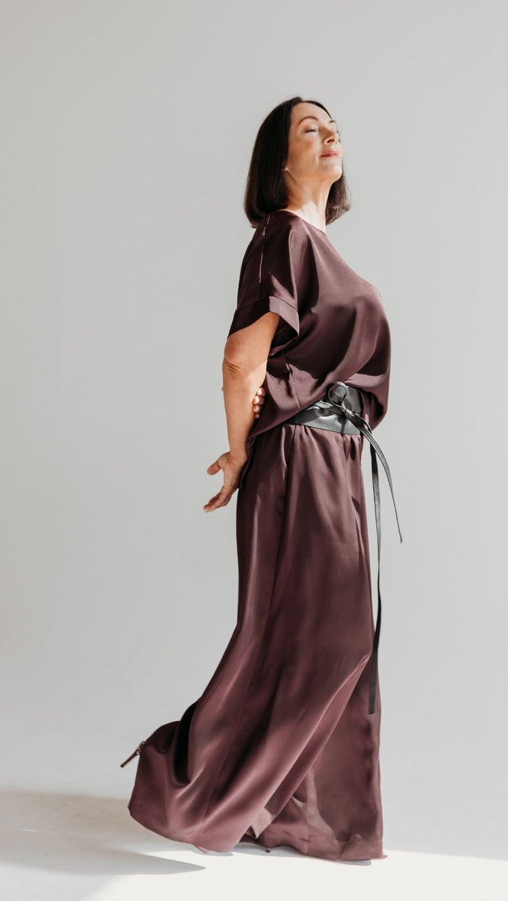 Palazzo trousers Silk Satin Deep Plum - BeaA - Be At Home with Yourself - Trousers