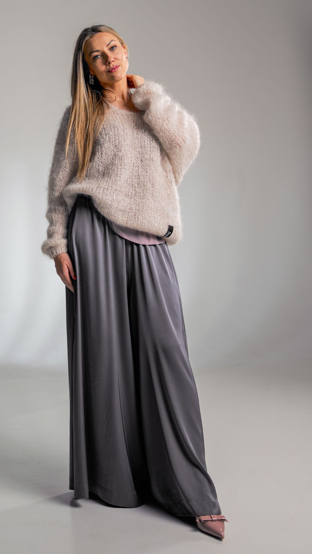 Silk Palazzo Trousers Fog