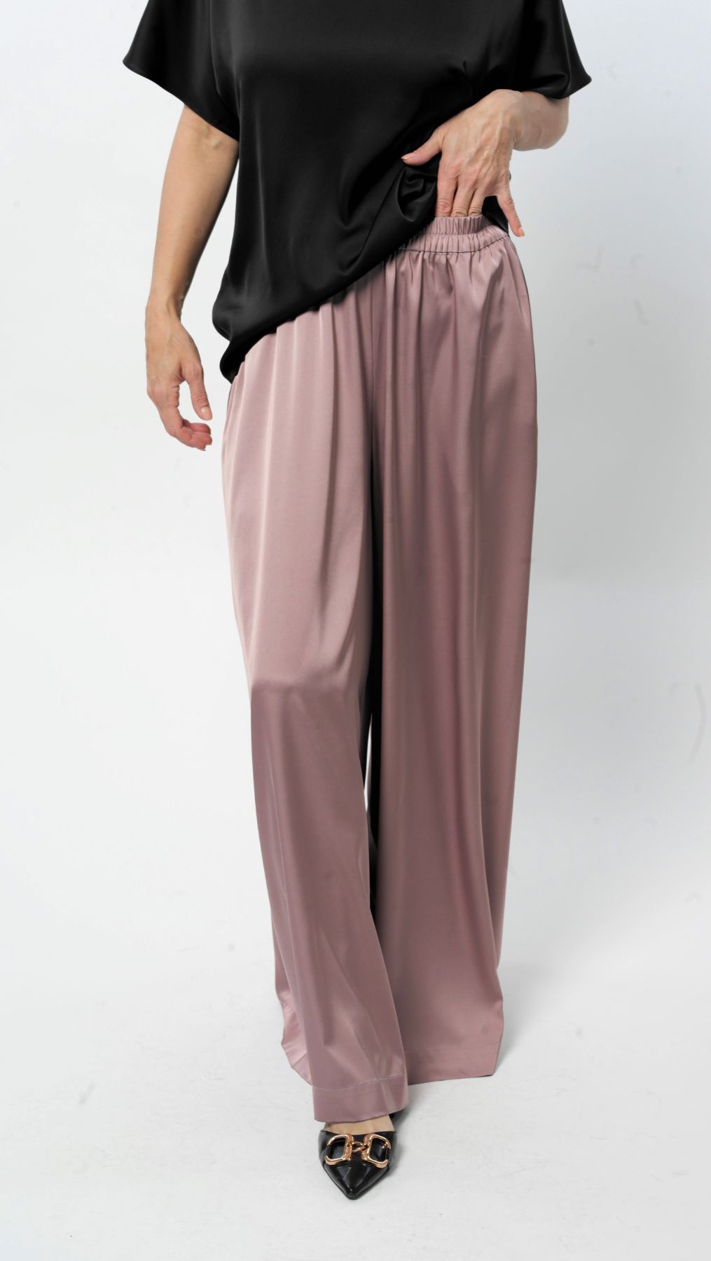 Silk Palazzo Trousers Grayish Rose