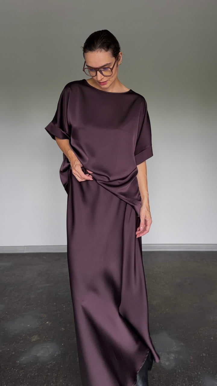 Zīda satīna tops Tumšā plūme