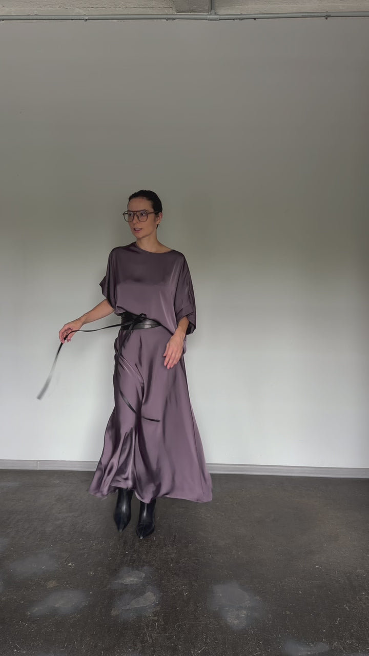 Zīda satīna tops Pelēkā lavanda