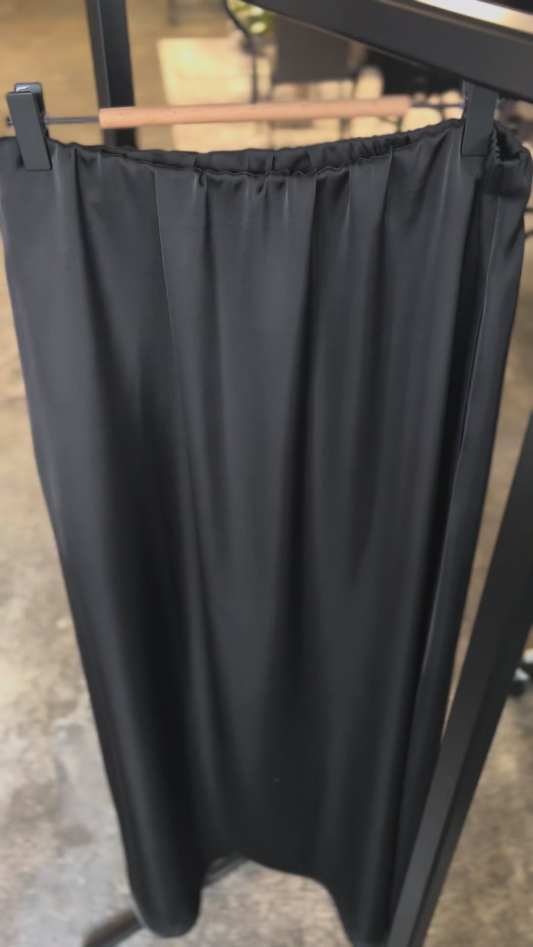 Long Skirt Silk Satin Black