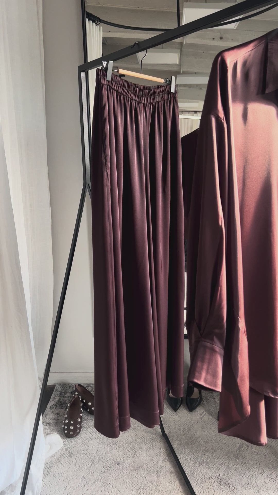 Silk Palazzo Trousers Dark brown