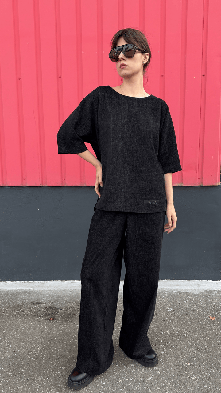 Relax wear Trousers Noir Rebel - BeaA - Be At Home with Yourself -