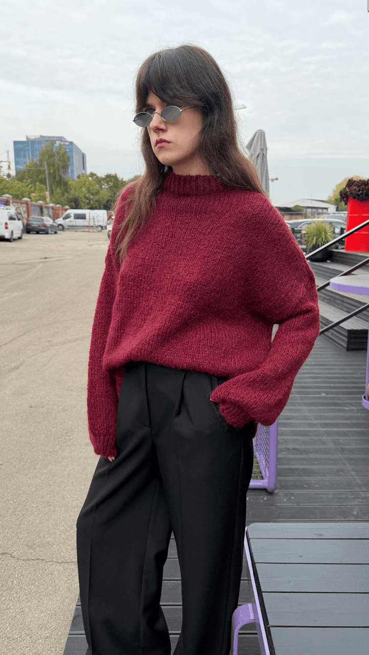 Relaxed-fit sweater Dark Red - BeaA - Be At Home with Yourself - sweater