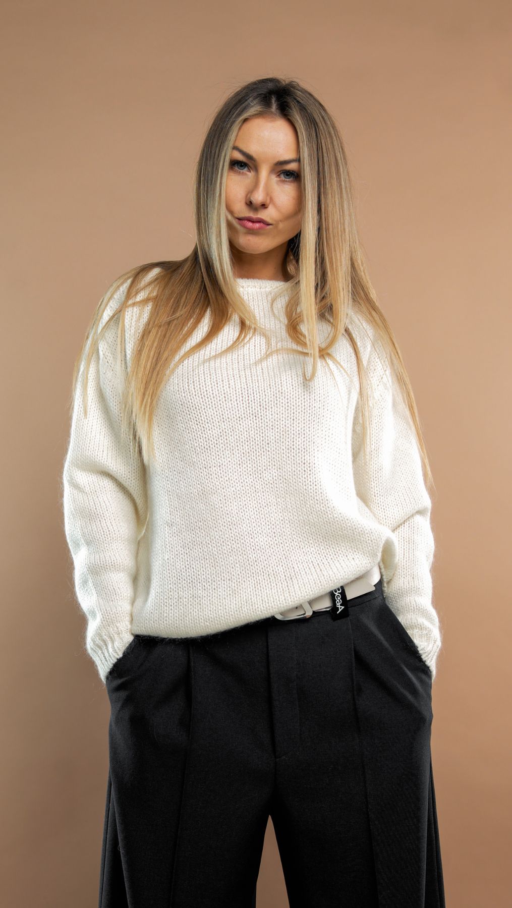 Relaxed fit sweater White - BeaA - Be At Home with Yourself - sweater