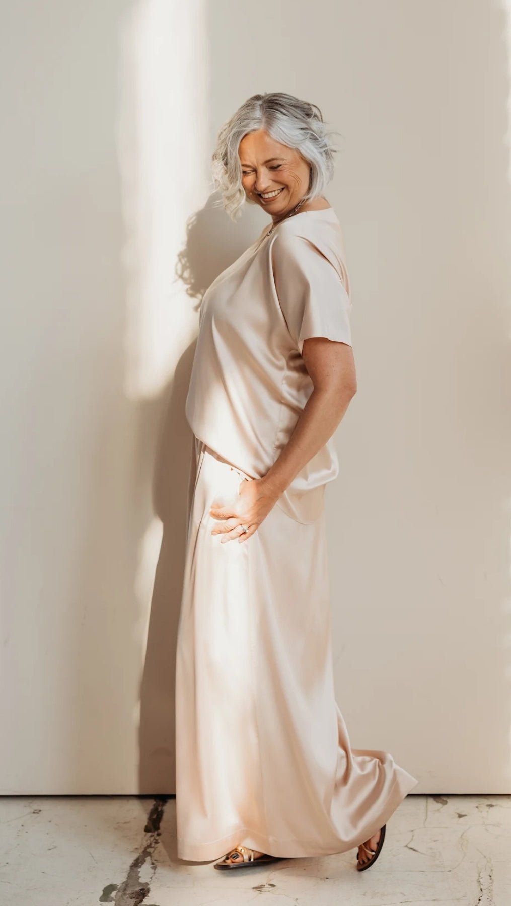 Silk Palazzo Trousers Champagne - BeaA - Be At Home with Yourself - Trousers