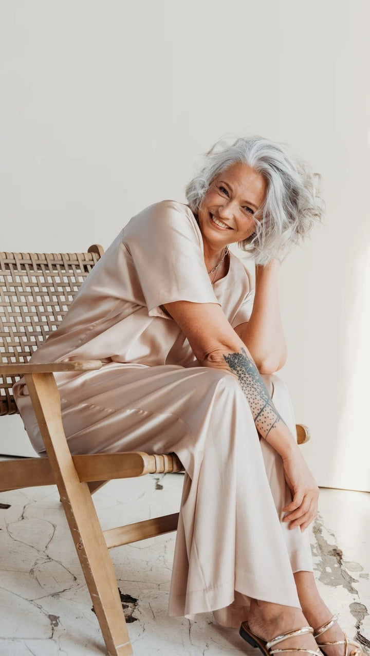Silk Palazzo Trousers Champagne - BeaA - Be At Home with Yourself - Trousers