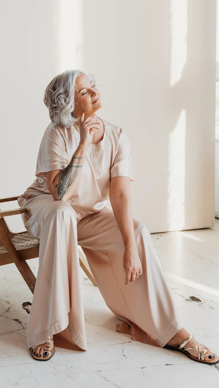 Silk Palazzo Trousers Champagne - BeaA - Be At Home with Yourself - Trousers