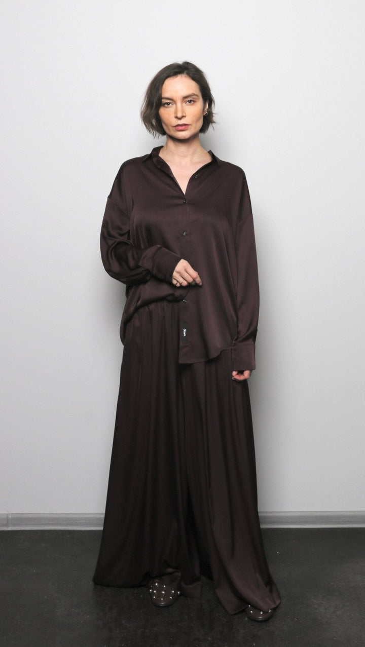 Silk Palazzo Trousers Dark brown - BeaA - Be At Home with Yourself - Trousers