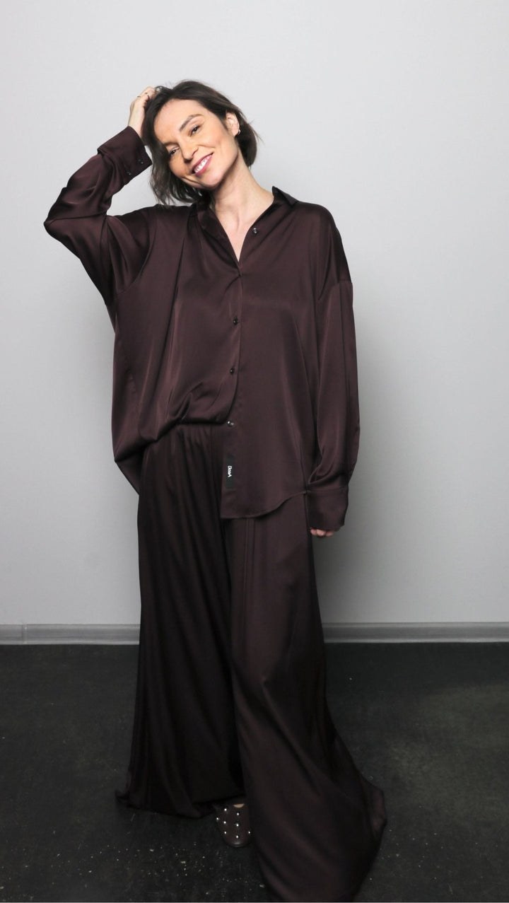 Silk Palazzo Trousers Dark brown - BeaA - Be At Home with Yourself - Trousers