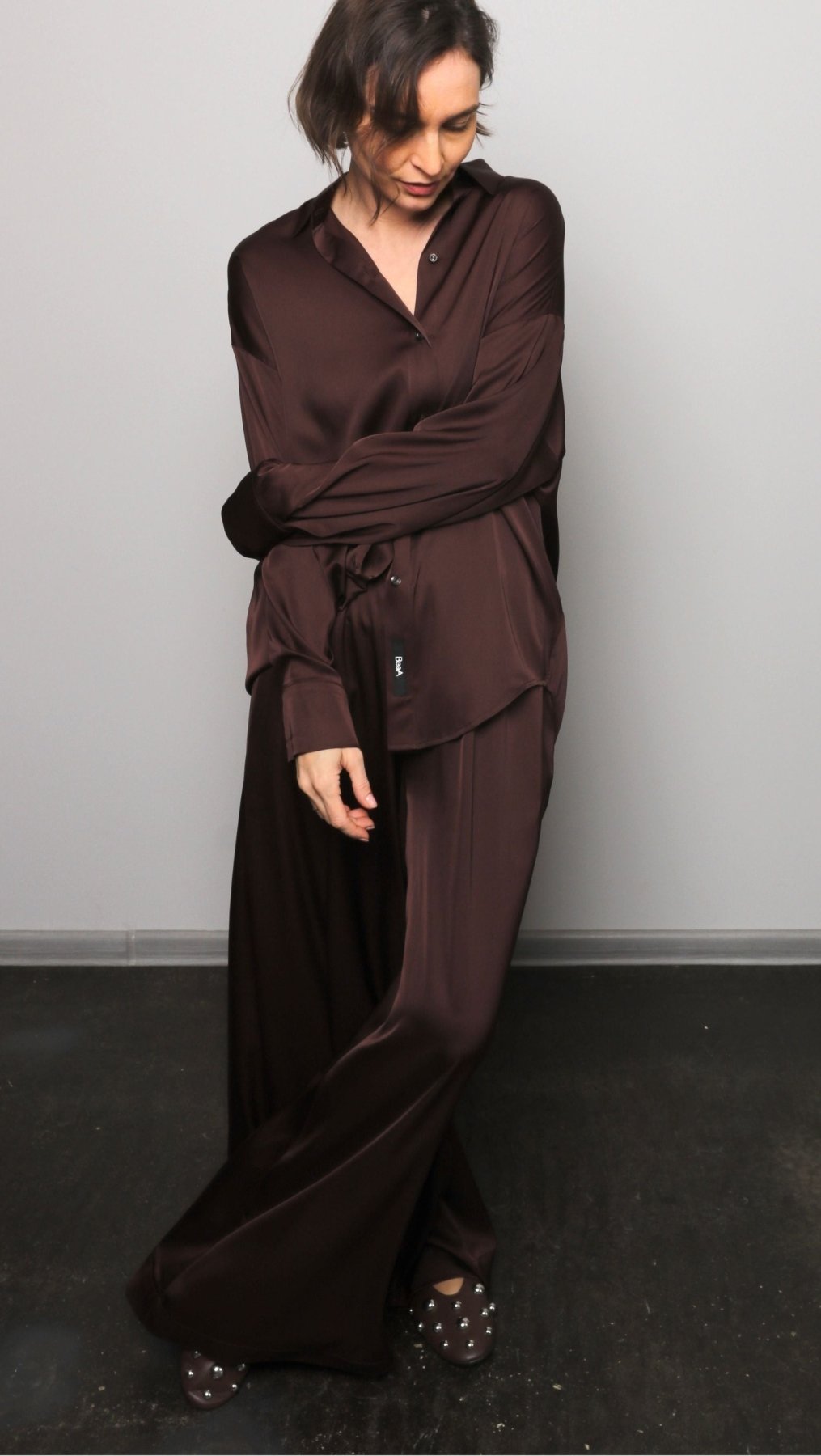 Silk Palazzo Trousers Dark brown - BeaA - Be At Home with Yourself - Trousers