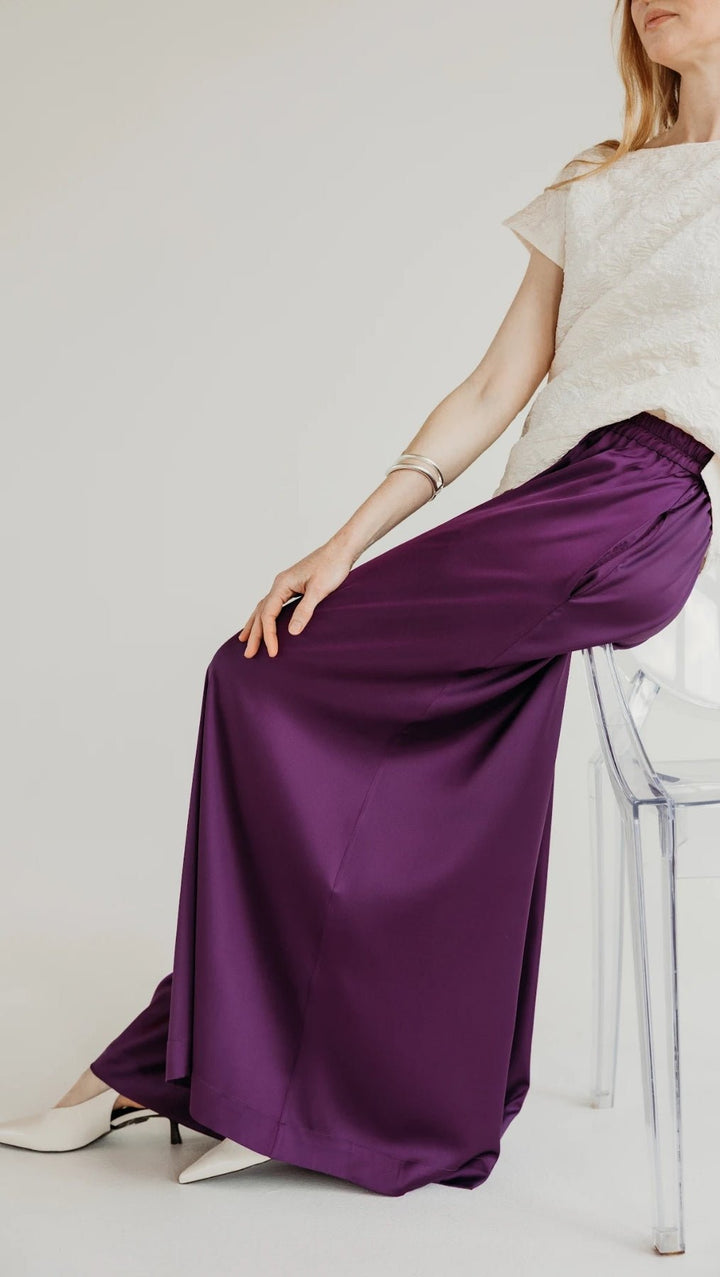 Silk Palazzo Trousers Plum Purple - BeaA - Be At Home with Yourself - Trousers