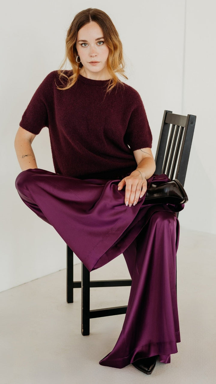 Silk Palazzo Trousers Plum Purple - BeaA - Be At Home with Yourself - Trousers
