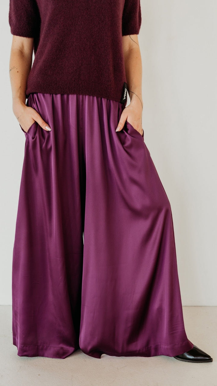 Silk Palazzo Trousers Plum Purple - BeaA - Be At Home with Yourself - Trousers