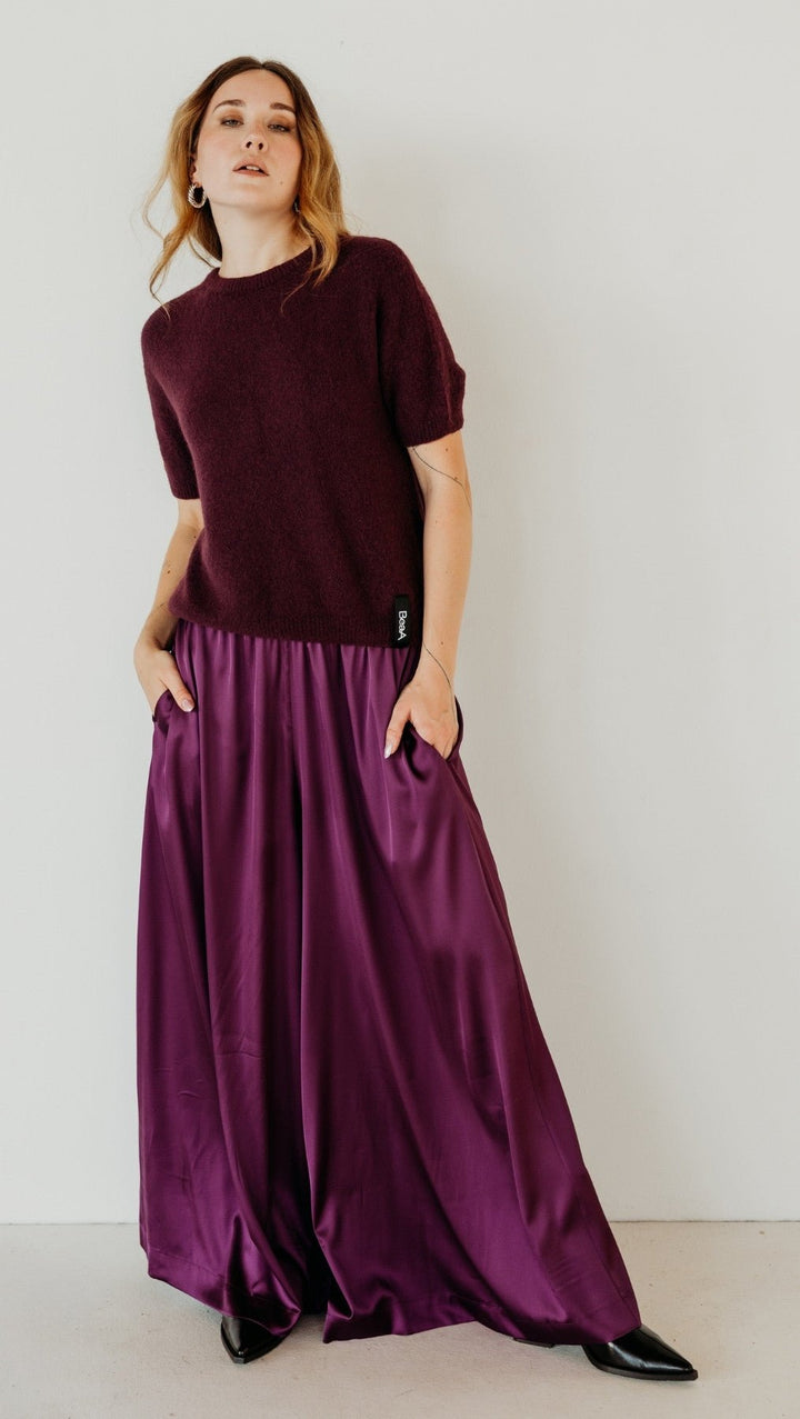 Silk Palazzo Trousers Plum Purple - BeaA - Be At Home with Yourself - Trousers