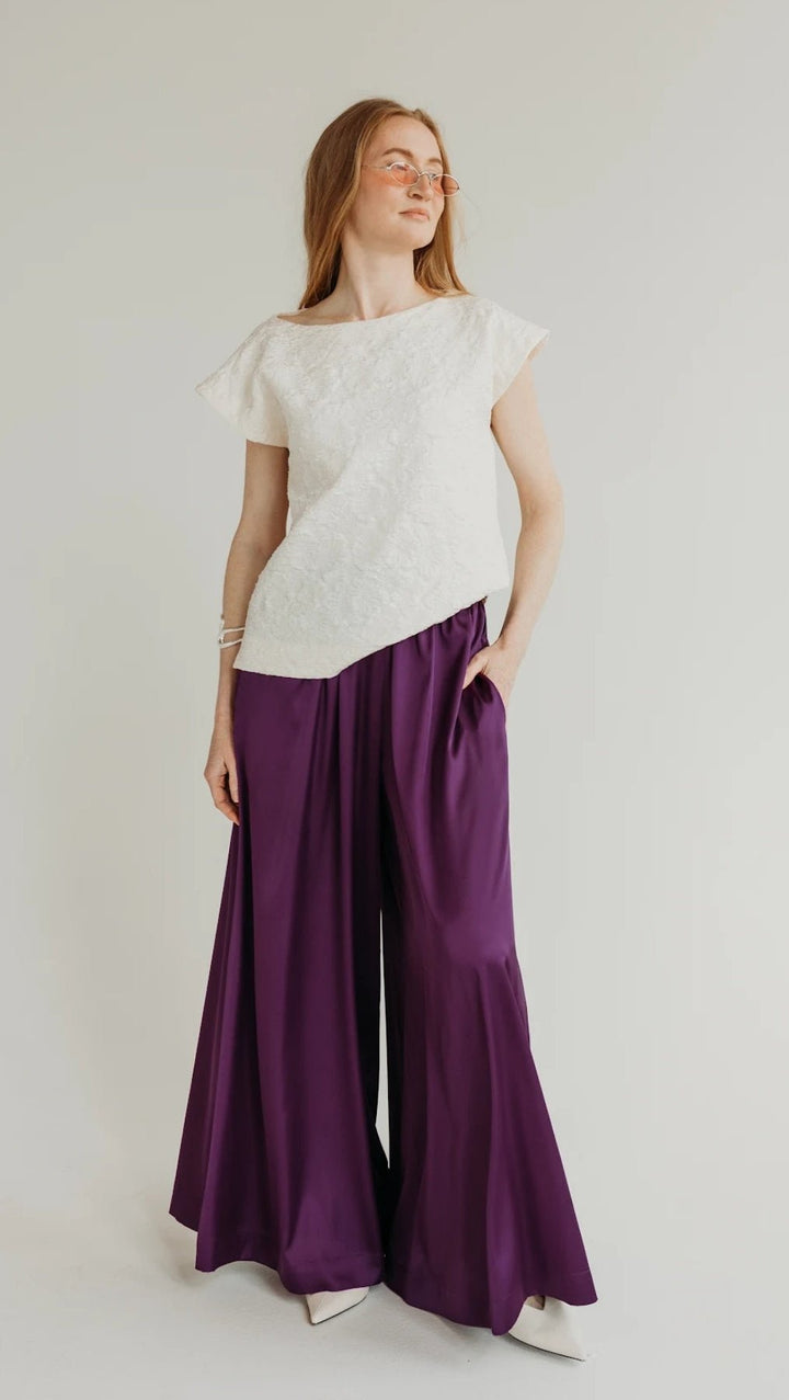 Silk Palazzo Trousers Plum Purple - BeaA - Be At Home with Yourself - Trousers