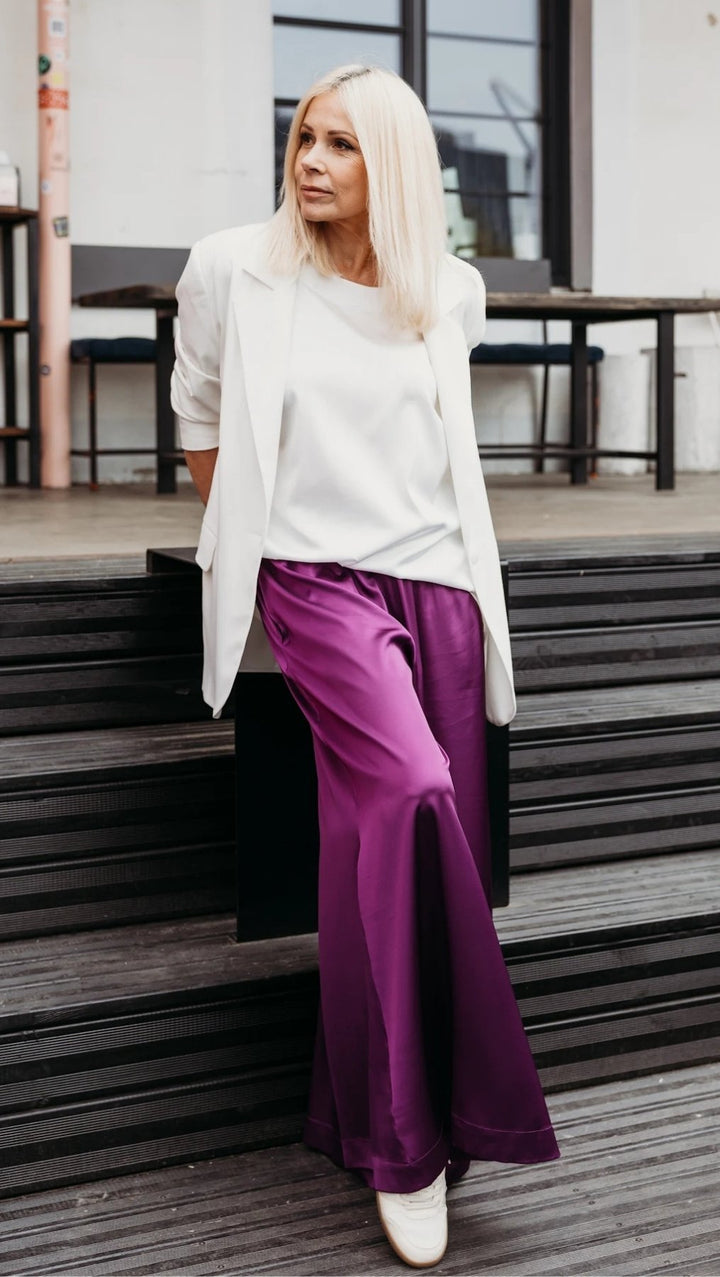 Silk Palazzo Trousers Plum Purple - BeaA - Be At Home with Yourself - Trousers