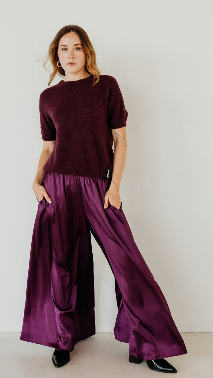 Silk Palazzo Trousers Plum Purple - BeaA - Be At Home with Yourself - Trousers