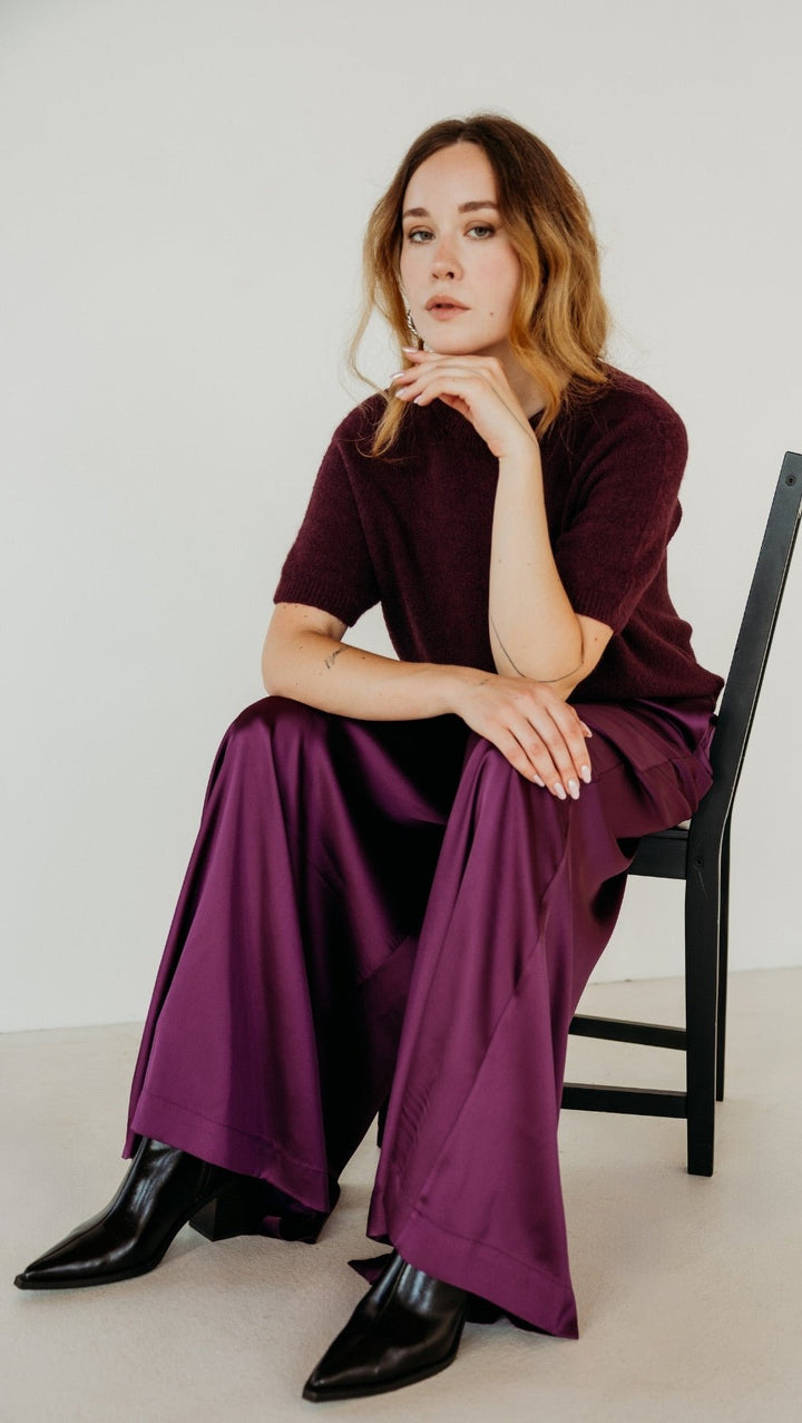 Silk Palazzo Trousers Plum Purple - BeaA - Be At Home with Yourself - Trousers