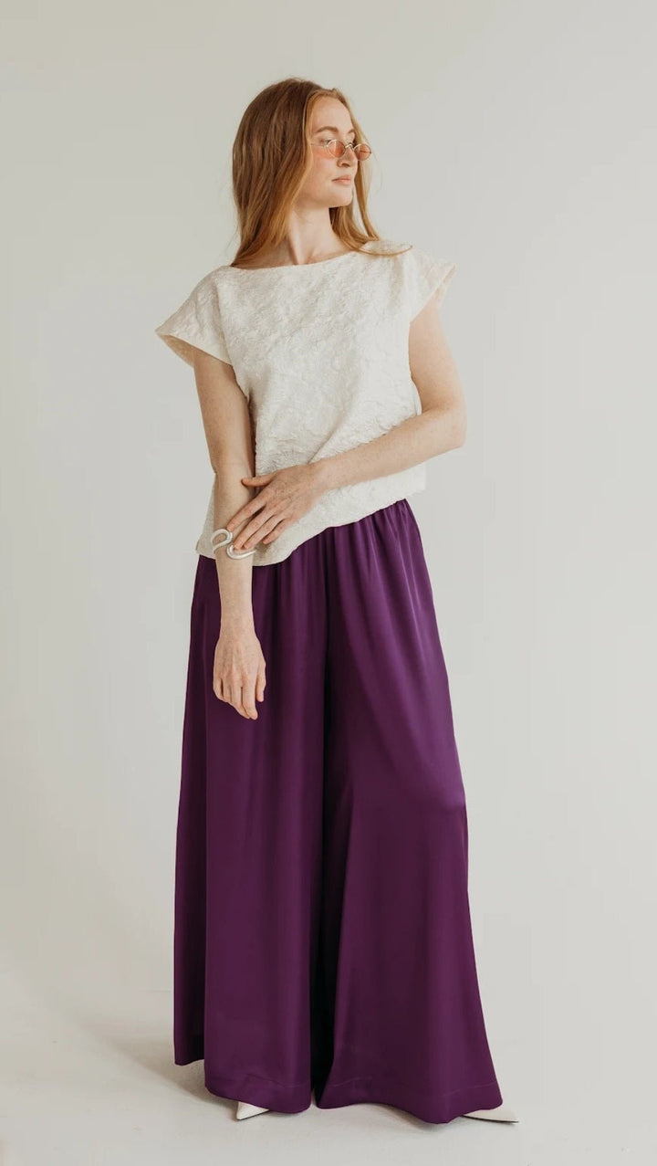 Silk Palazzo Trousers Plum Purple - BeaA - Be At Home with Yourself - Trousers