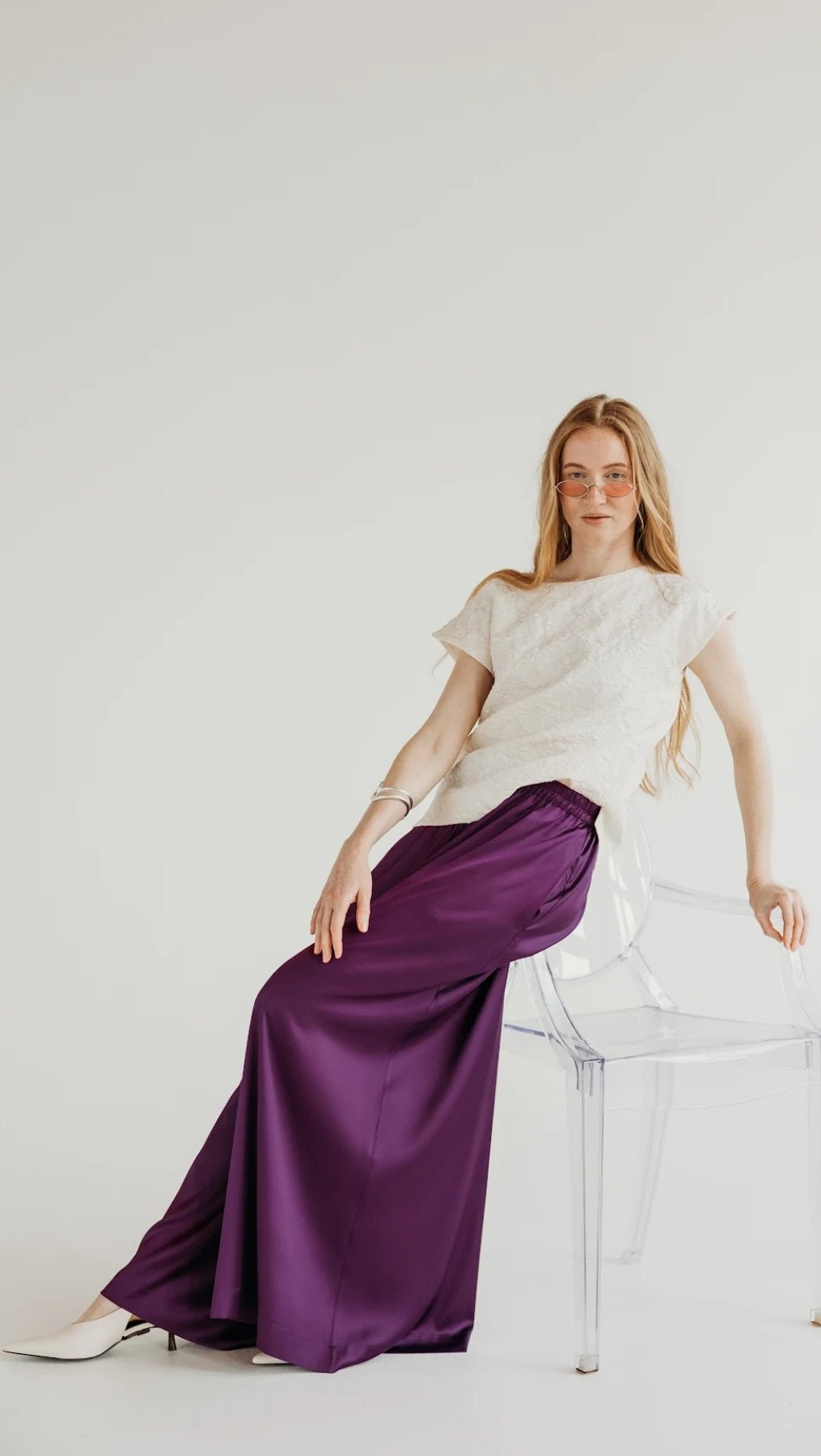Silk Palazzo Trousers Plum Purple - BeaA - Be At Home with Yourself - Trousers
