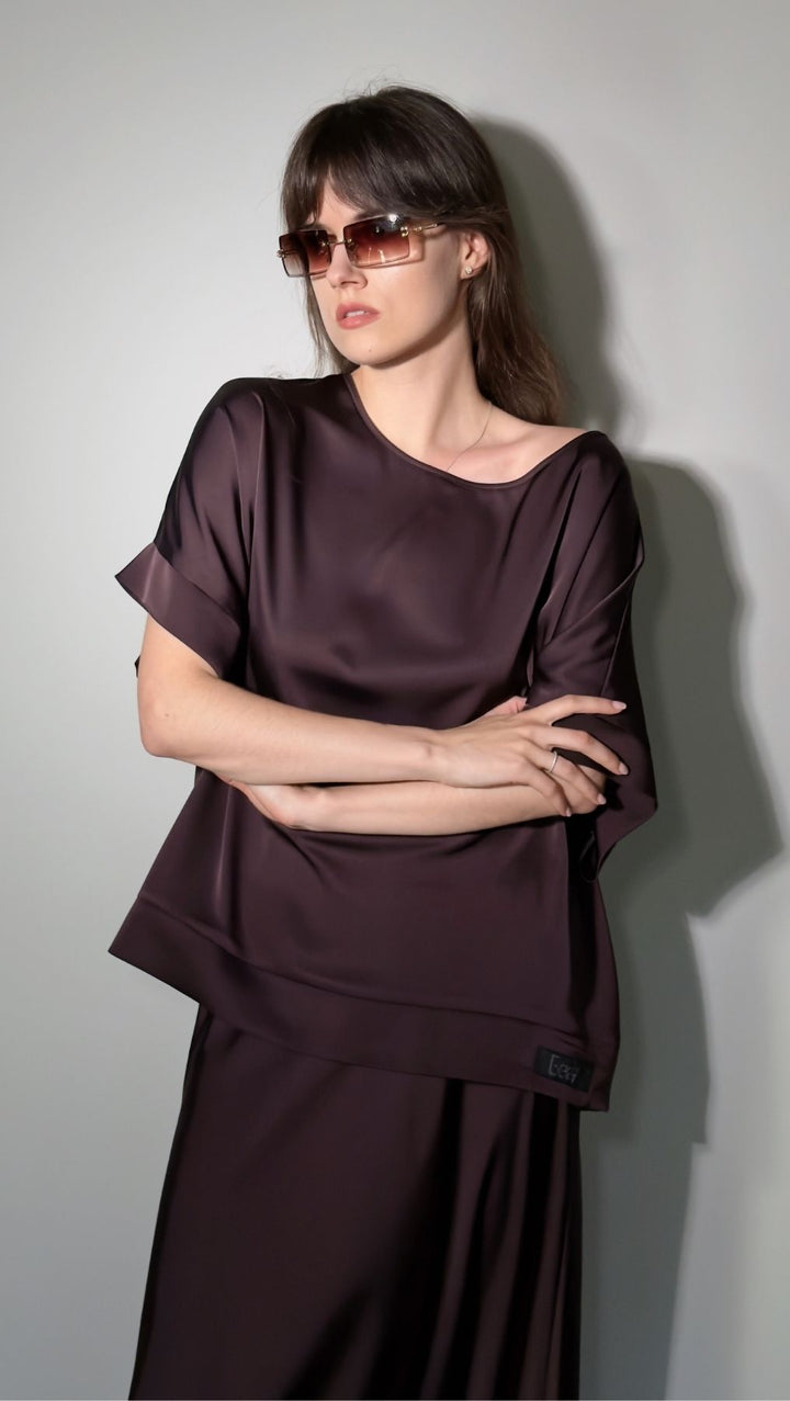Silk Satin Top Deep Plum - BeaA - Be At Home with Yourself - Top