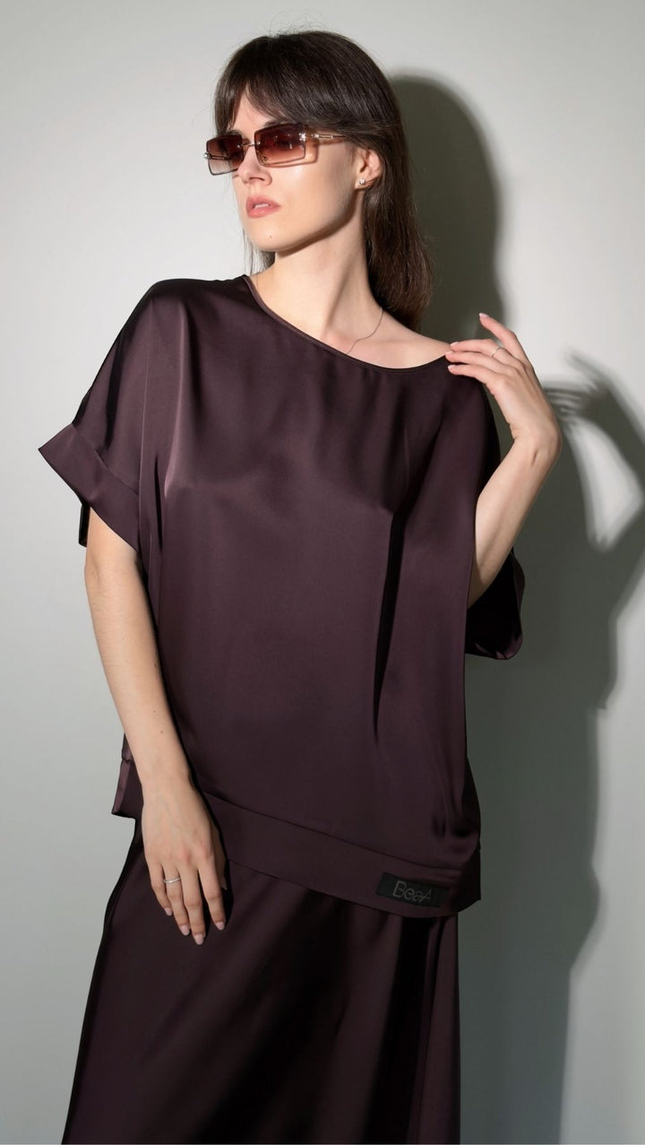 Silk Satin Top Deep Plum - BeaA - Be At Home with Yourself - Top