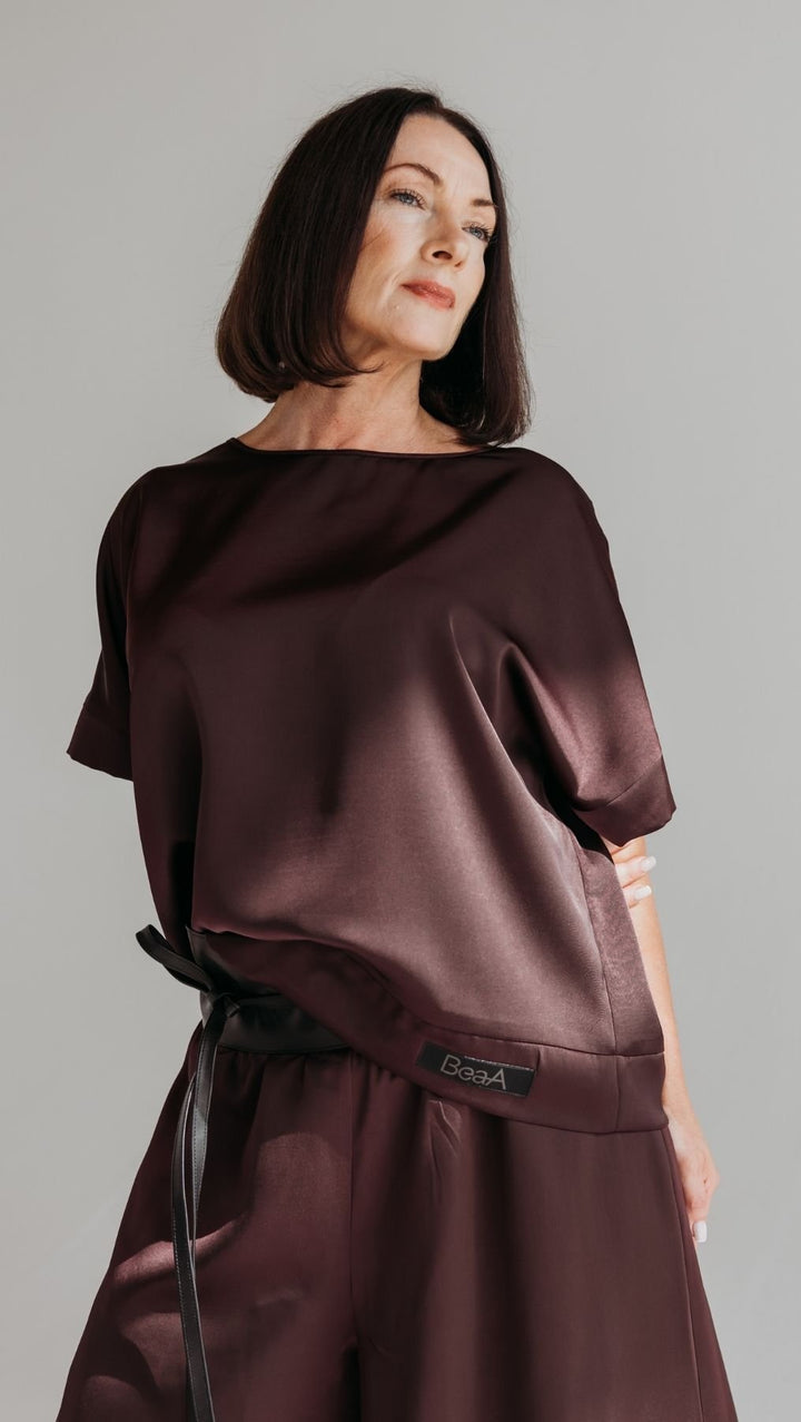 Silk Satin Top Deep Plum - BeaA - Be At Home with Yourself - Top