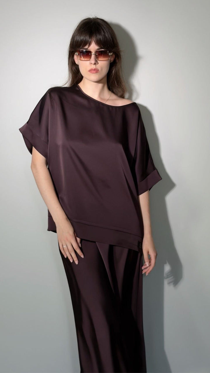 Silk Satin Top Deep Plum - BeaA - Be At Home with Yourself - Top