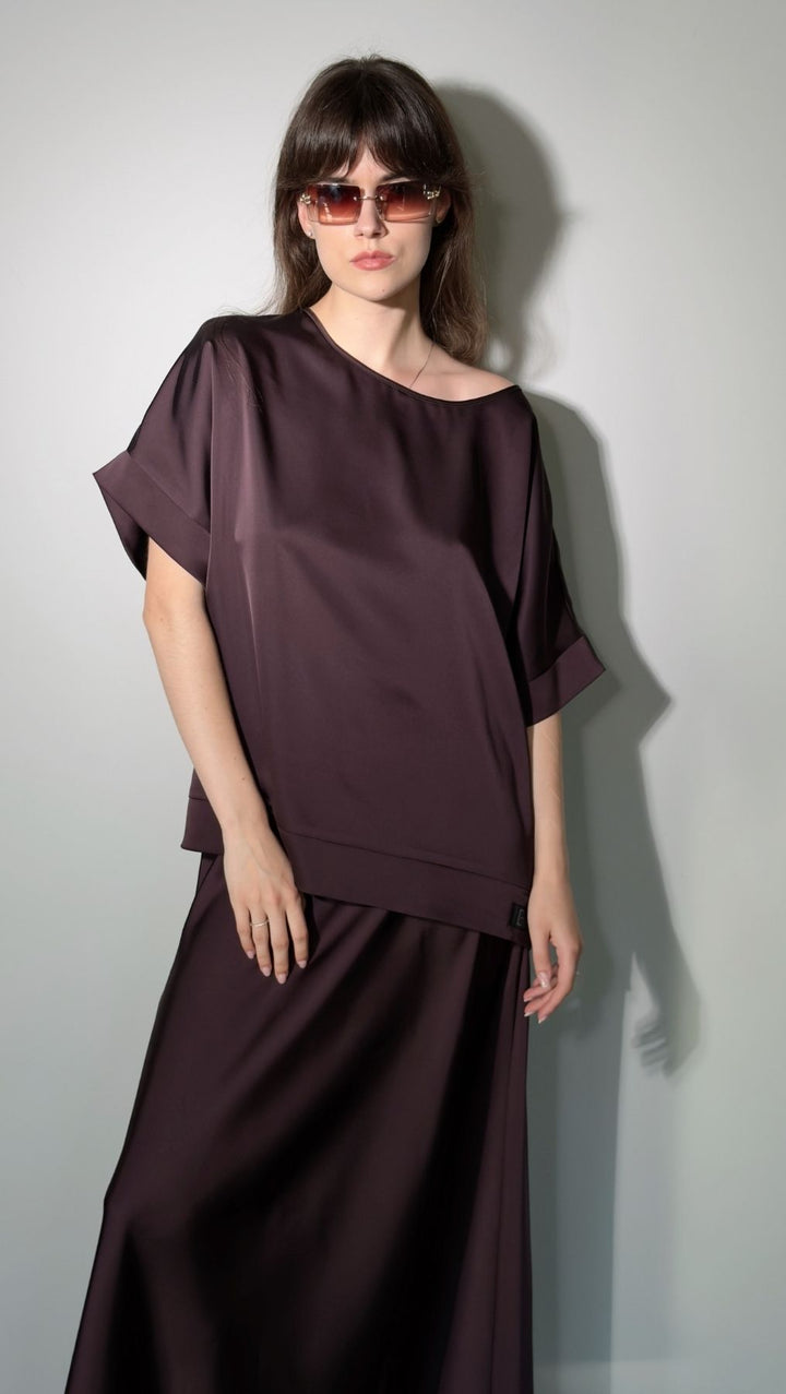 Silk Satin Top Deep Plum - BeaA - Be At Home with Yourself - Top