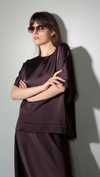 Silk Satin Top Deep Plum