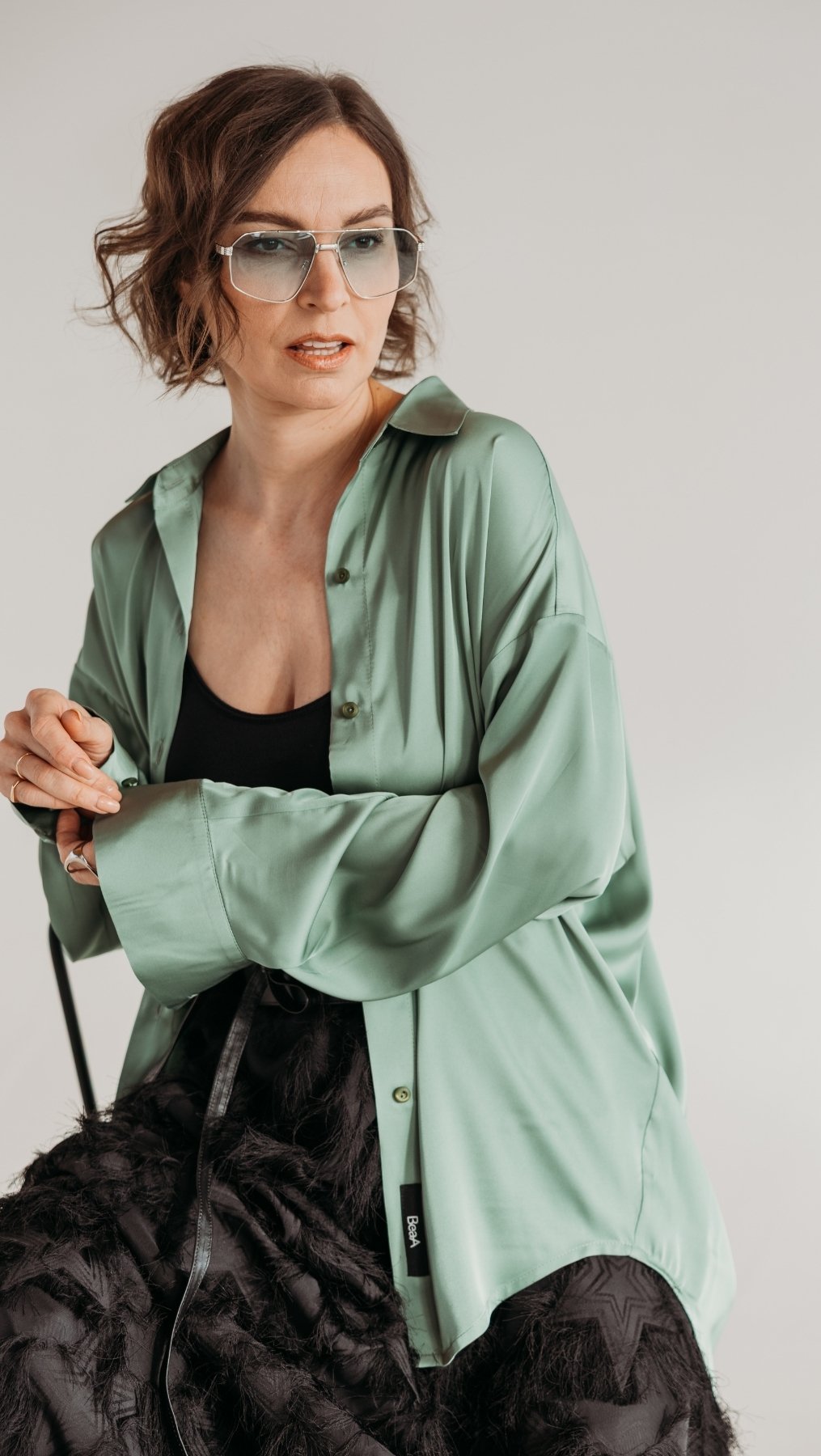 Silk Shirt Basil - BeaA - Be At Home with Yourself - Top