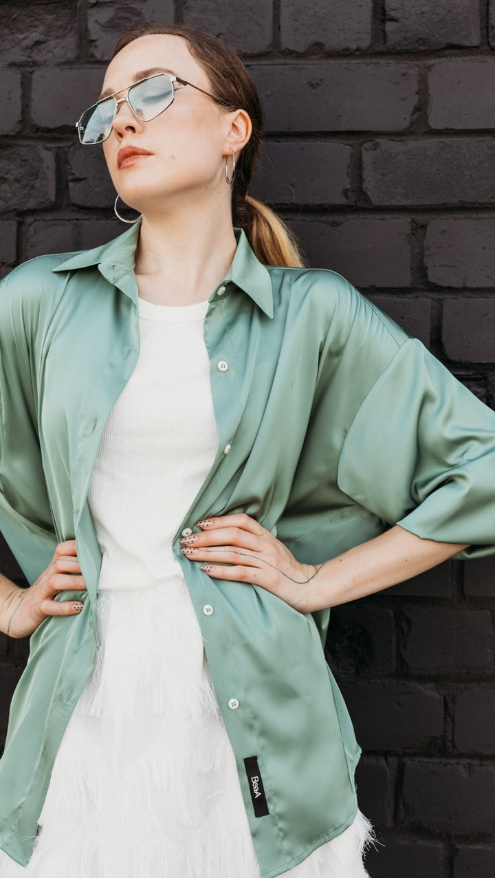 Silk Shirt Basil - BeaA - Be At Home with Yourself - Top