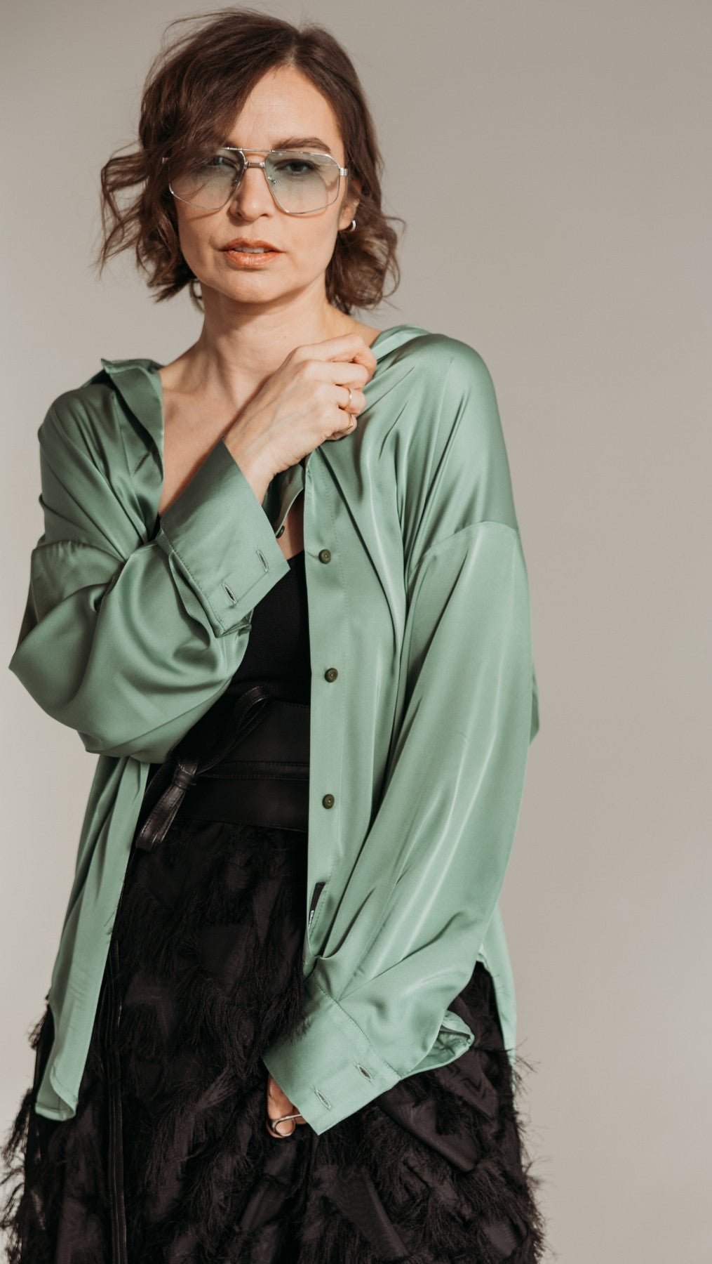 Silk Shirt Basil - BeaA - Be At Home with Yourself - Top