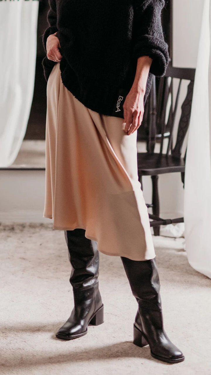 Midi Skirt Silk Satin Cream