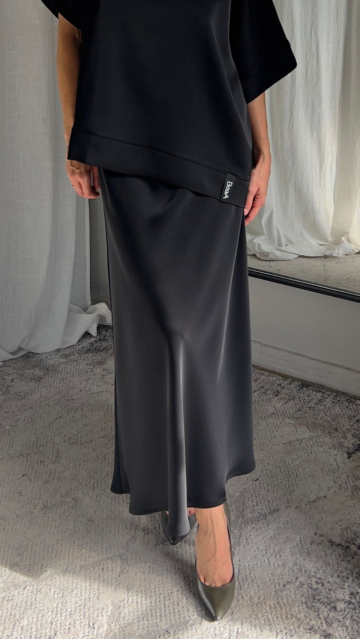 Midi Skirt Silk Satin Black