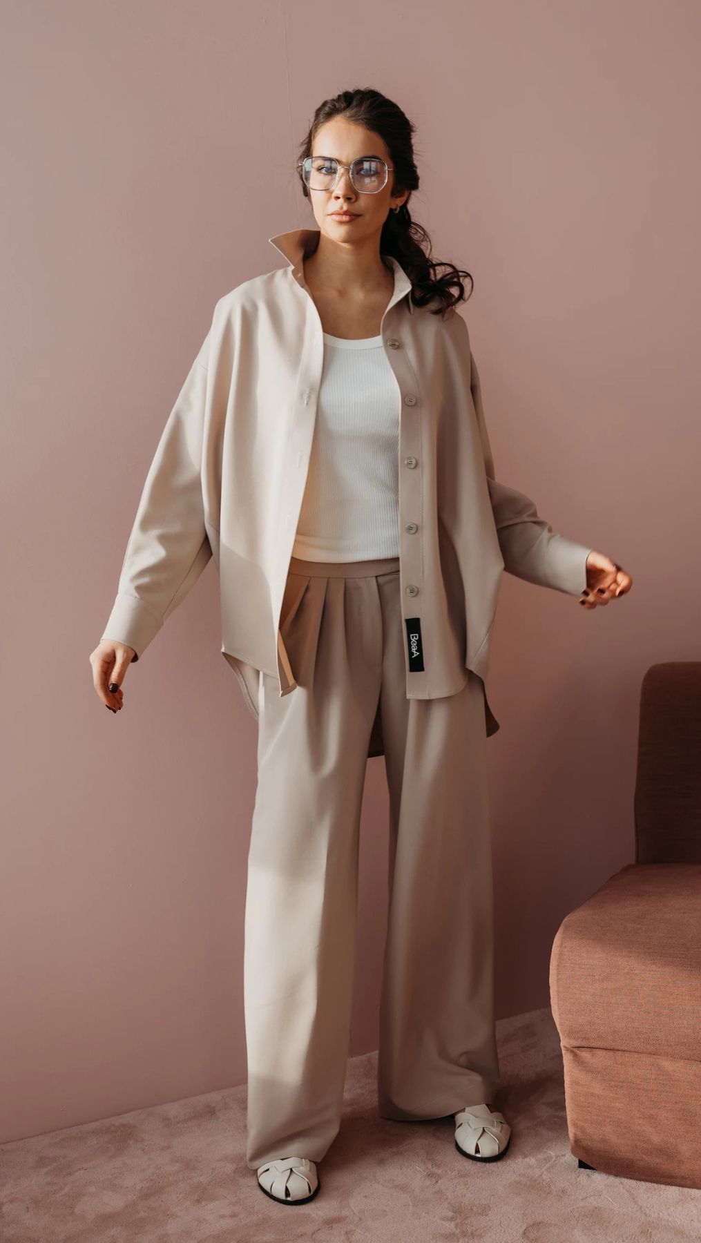 Elegant Straight-Leg Trousers in Tan color