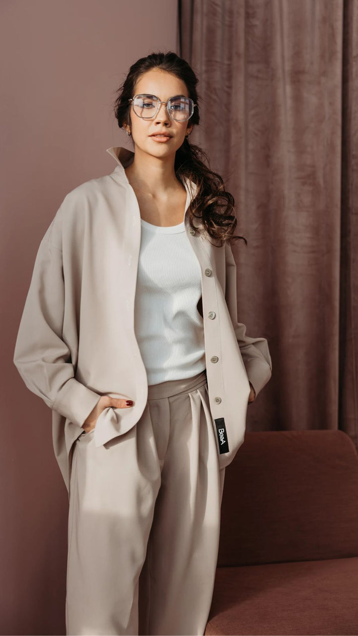 Elegant Straight-Leg Trousers in Tan color